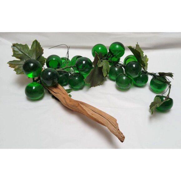 Vintage MCM Extra Large Lucite Green Grape Cluster Wired On Driftwood - READ - Picture 7 of 10